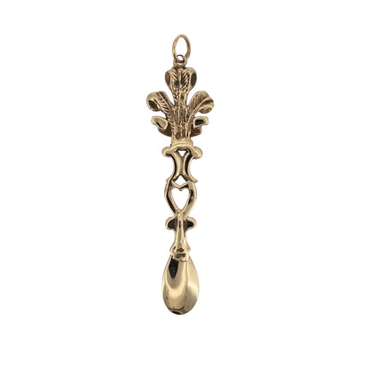 Celebrate Welsh tradition with this pre-owned 9ct yellow gold Welsh Three Feathers lovespoon pendant, combining two recognisable Welsh-inspired motifs in a distinctive and meaningful gold design.

Design: The pendant features a traditional lovespoon shape incorporating the Welsh Three Feathers motif, creating an elongated and decorative design inspired by Welsh heritage.