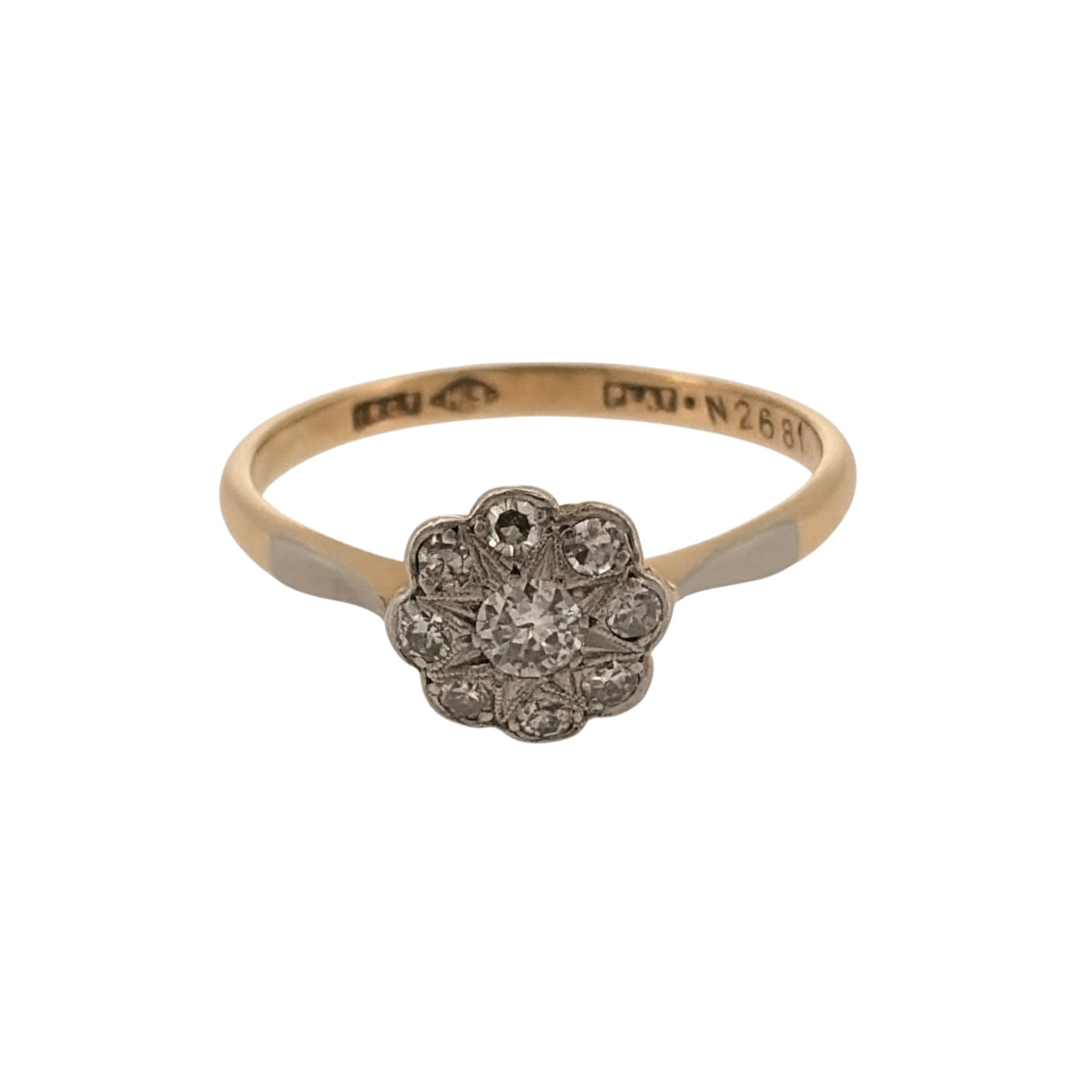 18ct Gold & Platinum Diamond Flower Cluster Ring