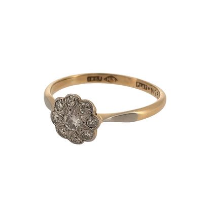Add timeless diamond styling to your jewellery collection with this pre-owned 18ct yellow gold and platinum diamond flower cluster ring, featuring a classic floral-inspired arrangement with an elegant vintage feel.

Design: The ring features a traditional flower cluster design, with diamonds arranged to create a floral-inspired shape and an eye-catching focal point on the finger.