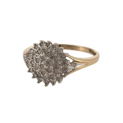 Add classic diamond styling to your jewellery collection with this pre-owned 9ct yellow gold diamond cluster ring, featuring approximately 0.25ct of total diamond content in an eye-catching cluster design.

Design: The ring features a traditional diamond cluster arrangement, with multiple diamonds grouped together across the front to create a prominent and elegant focal point.