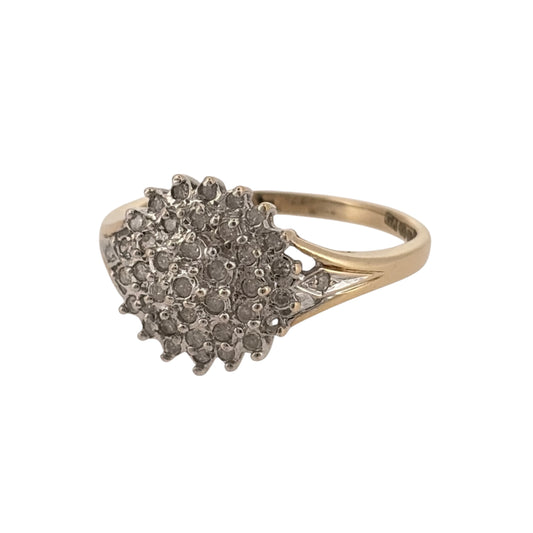 Add classic diamond styling to your jewellery collection with this pre-owned 9ct yellow gold diamond cluster ring, featuring approximately 0.25ct of total diamond content in an eye-catching cluster design.

Design: The ring features a traditional diamond cluster arrangement, with multiple diamonds grouped together across the front to create a prominent and elegant focal point.