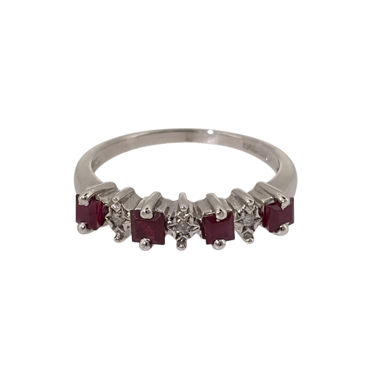 9ct White Gold Diamond & Ruby Band Ring