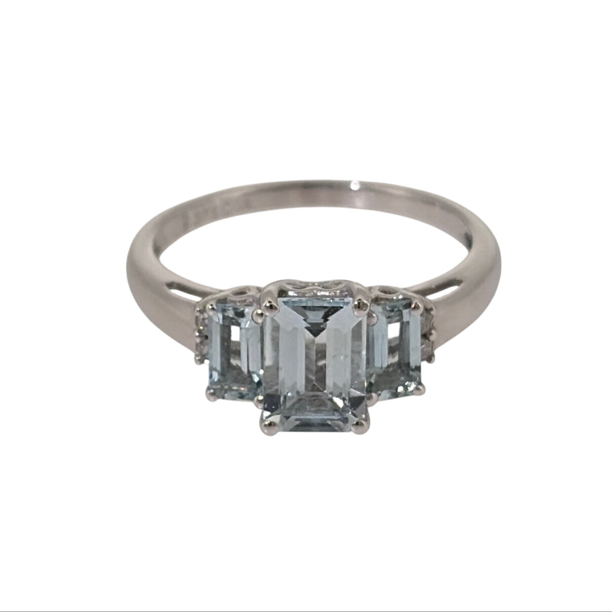 9ct White Gold Diamond & Aquamarine Trilogy Ring