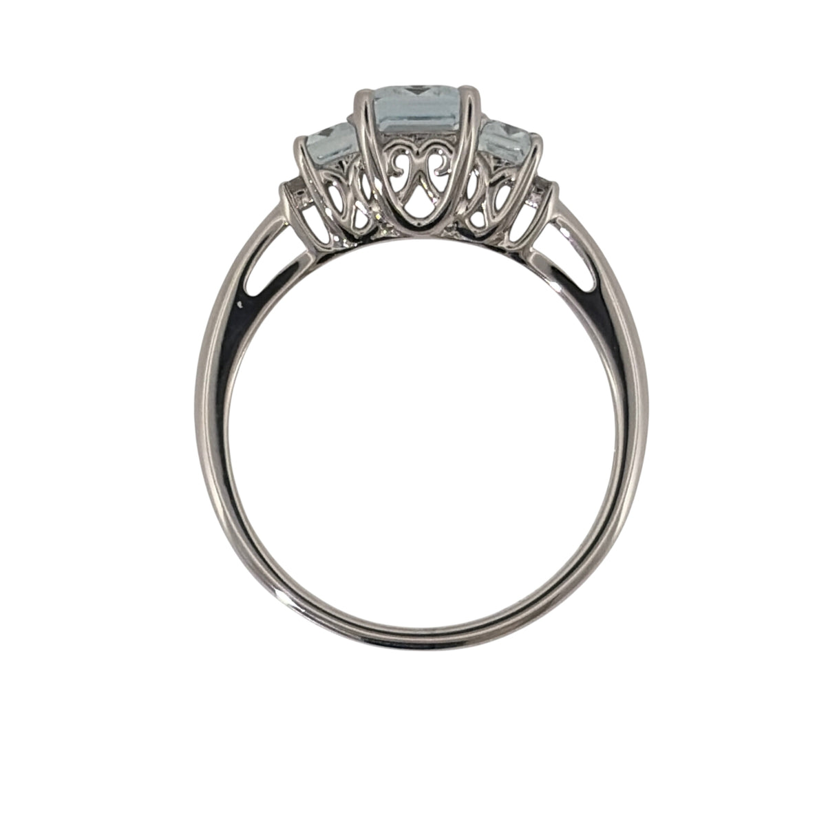 9ct White Gold Diamond & Aquamarine Trilogy Ring