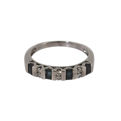 9ct White Gold Diamond & Sapphire Band Ring