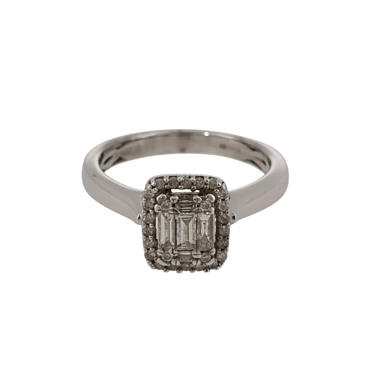9ct White Gold & Diamond Rectangle Halo Cluster Ring