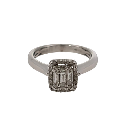 9ct White Gold & Diamond Rectangle Halo Cluster Ring