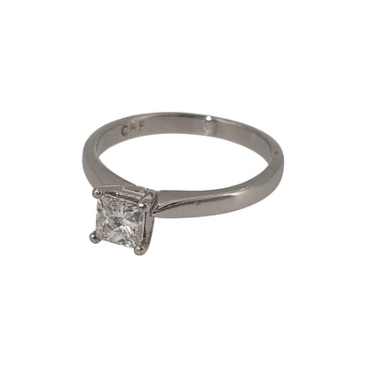 Add timeless elegance to your jewellery collection with this pre-owned platinum diamond solitaire ring, featuring an approximately 0.50ct princess-cut diamond in a classic single-stone design.

Design: The ring features a traditional solitaire design with a princess-cut diamond taking centre stage, creating a clean and elegant look with the distinctive square shape of this popular diamond cut.