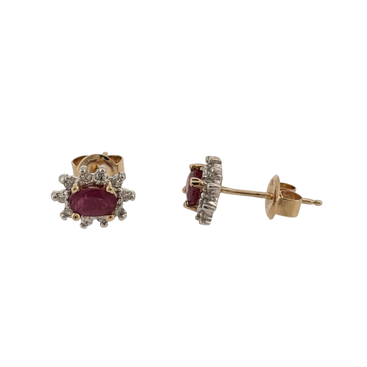 9ct Gold Diamond & Ruby Cluster Stud Earrings