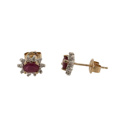 9ct Gold Diamond & Ruby Cluster Stud Earrings