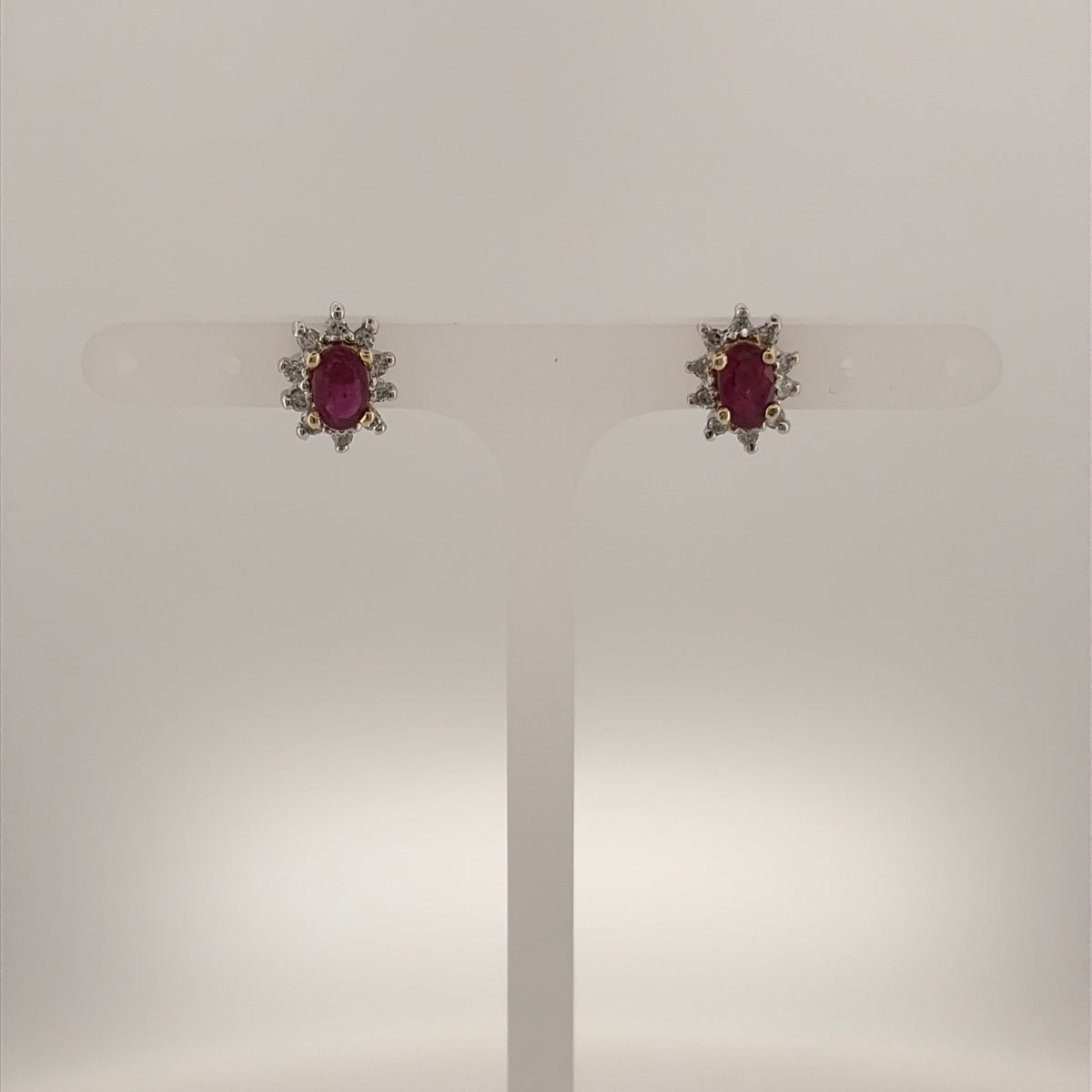9ct Gold Diamond & Ruby Cluster Stud Earrings