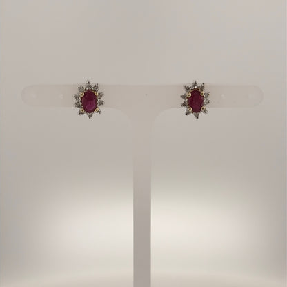 9ct Gold Diamond & Ruby Cluster Stud Earrings