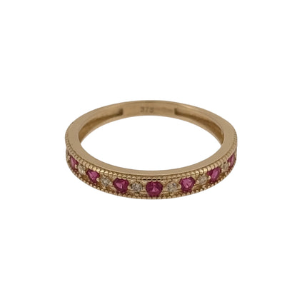 9ct Gold Ruby & Cubic Zirconia Band Ring