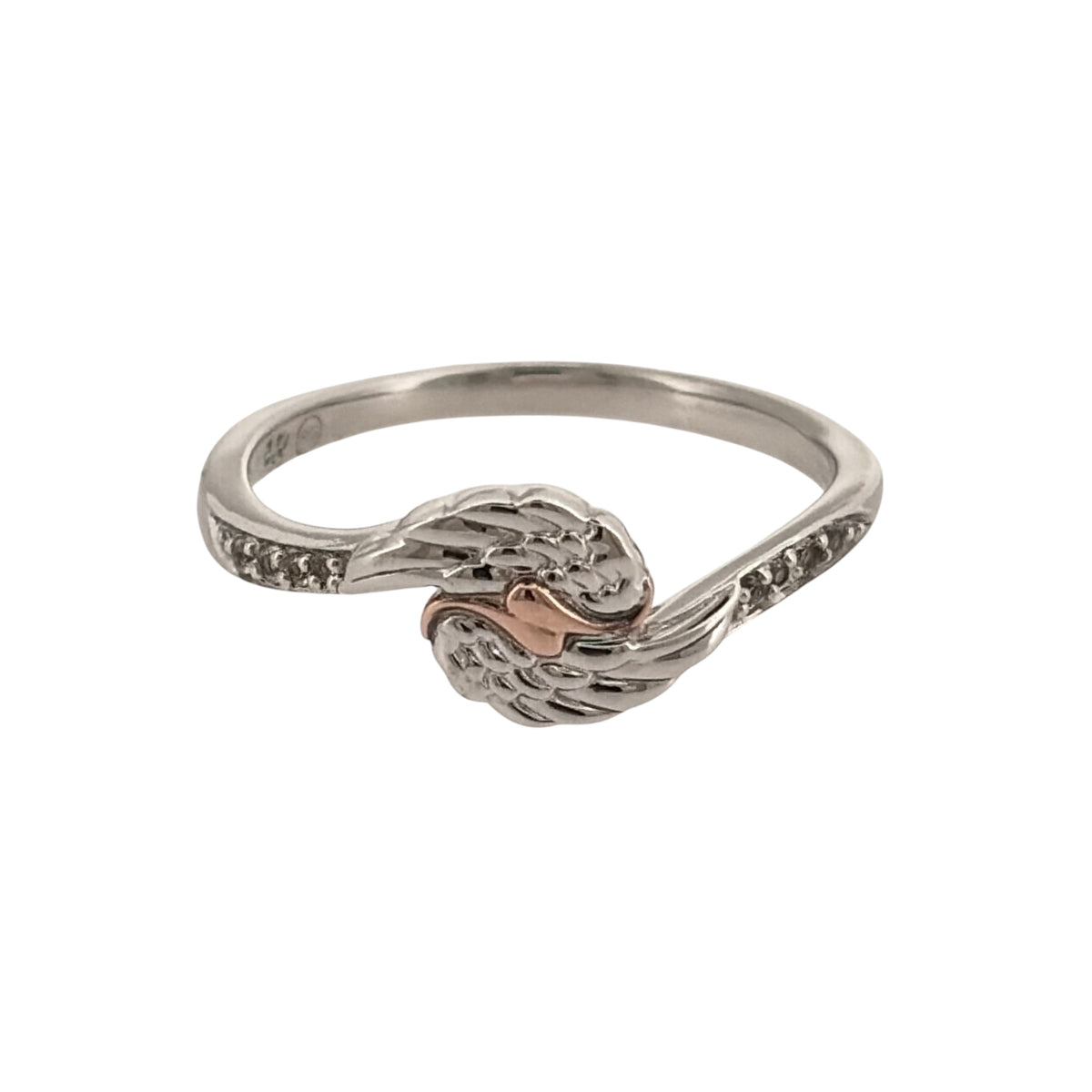 925 Silver & White Topaz Clogau Double Angel Wings Ring