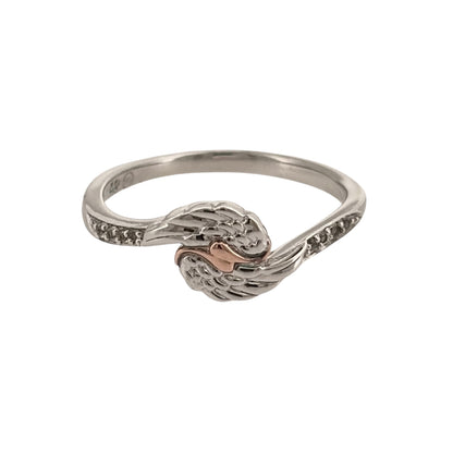 925 Silver & White Topaz Clogau Double Angel Wings Ring