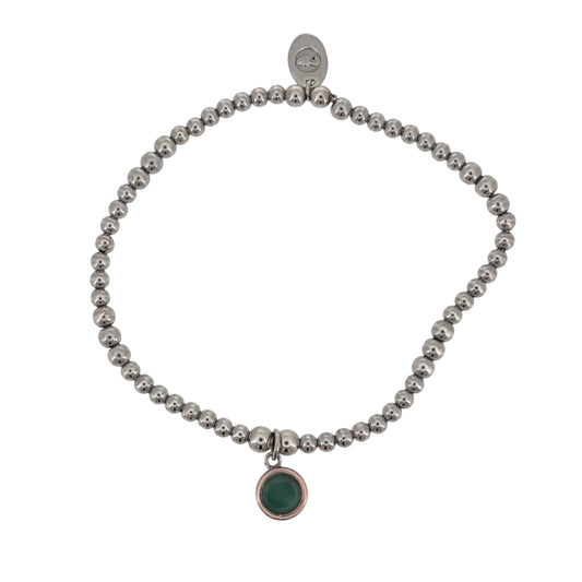 925 Silver & Green Stone Clogau Beaded Stretchy Bracelet