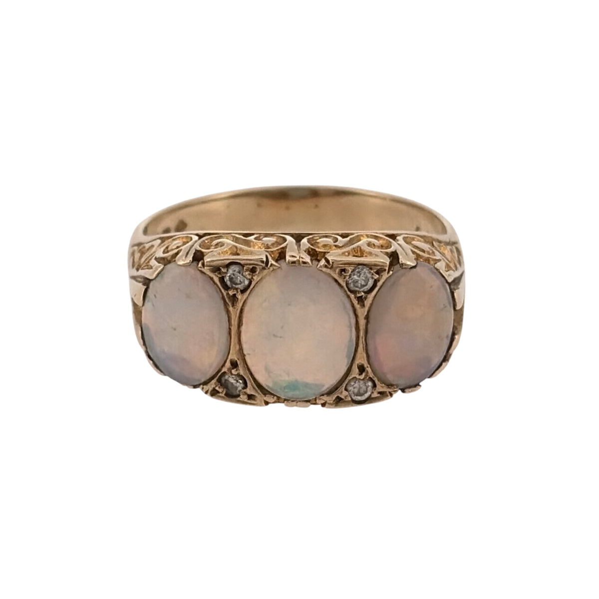 9ct Gold Diamond & Opalique Trilogy Ring