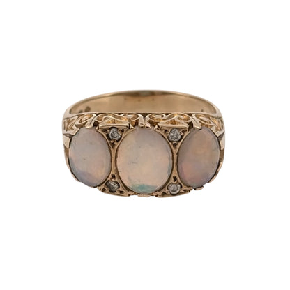 9ct Gold Diamond & Opalique Trilogy Ring