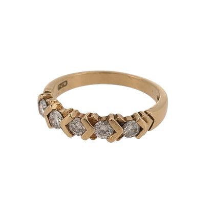 Add timeless diamond detail to your jewellery collection with this pre-owned 18ct yellow gold five-stone diamond band ring, featuring approximately 0.55ct of diamonds in total.

Design: The ring features a classic five-stone design, with five diamonds set across the front of the band for an elegant and balanced appearance.
Material: Made from 18-carat yellow gold, the warm gold tone provides a classic setting for the row of diamonds.