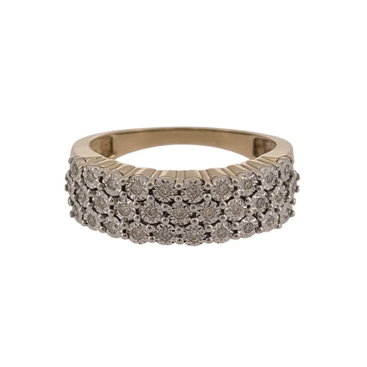 9ct Gold & Diamond Three Row Band Ring
