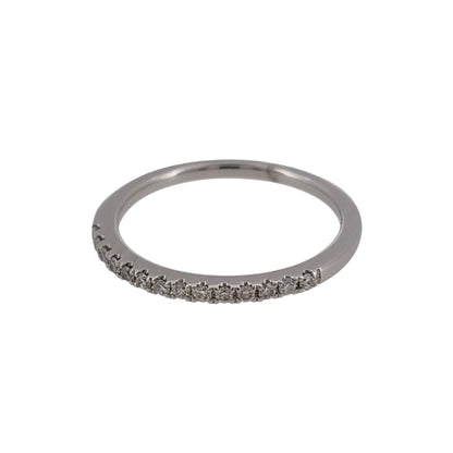 Add subtle diamond detail to your jewellery collection with this pre-owned 18ct white gold diamond band ring, featuring approximately 0.13ct of diamonds in a slim and elegant design.

Design: The ring features a delicate diamond-set band design, creating a refined and versatile appearance that can be worn alone or alongside other rings.
Material: Made from 18-carat white gold, the bright white finish complements the diamonds and gives the ring a classic appearance.