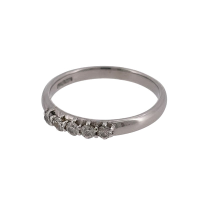 Add classic diamond detail to your jewellery collection with this pre-owned 9ct white gold five-stone band ring, featuring approximately 0.30ct of diamonds in total.

Design: The ring features a traditional five-stone design, with five diamonds set across the front of the band for an elegant and balanced appearance.
Material: Made from 9-carat white gold, the bright white finish complements the diamonds and gives the ring a timeless appearance.