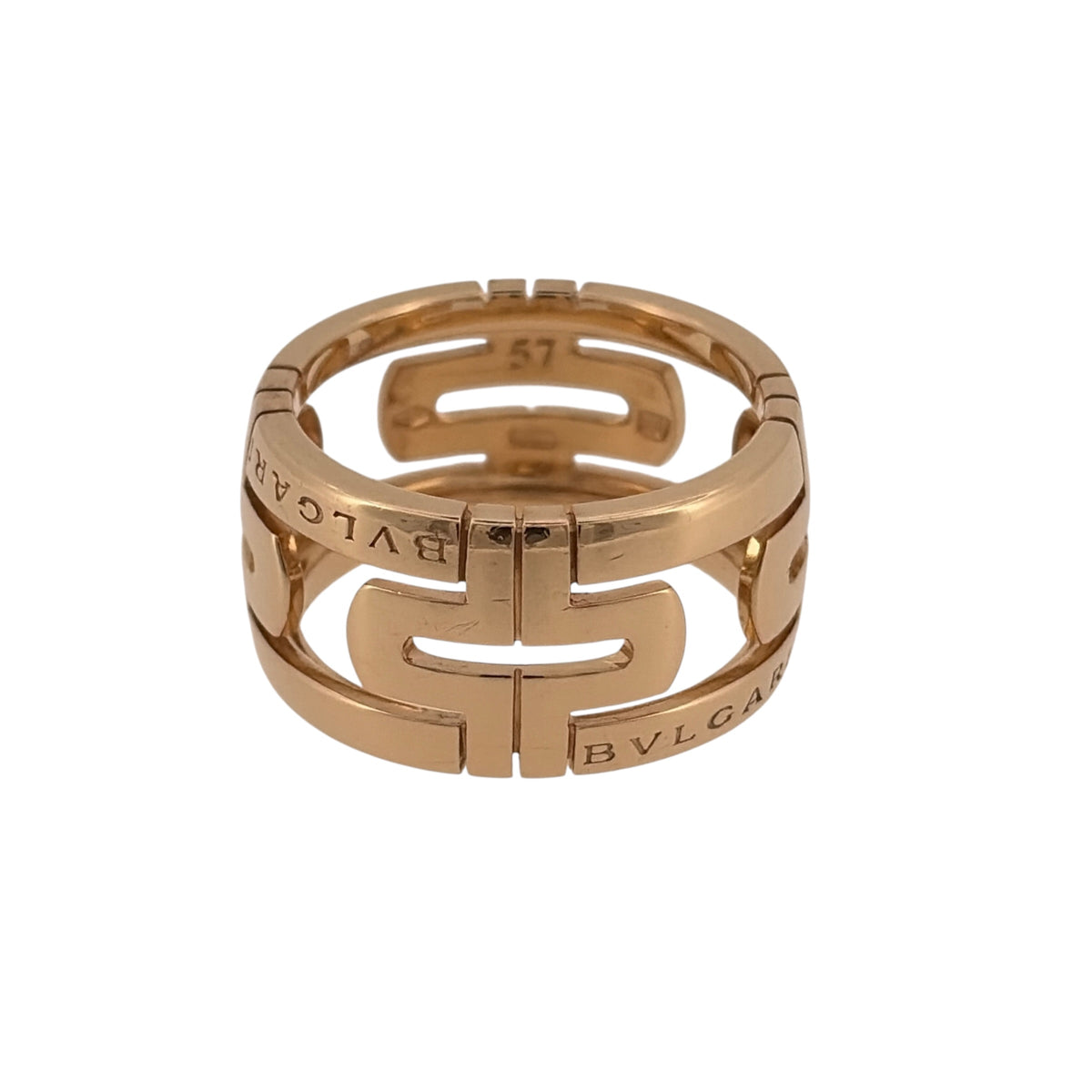 Add a bold gold statement piece to your jewellery collection with this pre-owned 18ct yellow gold BVLGARI-style band ring, featuring a wide open design with distinctive patterned detailing.

Design: The ring features a wide open band design with decorative patterning, creating a bold, contemporary appearance inspired by classic BVLGARI-style jewellery.
Material: Made from 18-carat yellow gold, the warm gold tone highlights the patterned detailing and gives the ring a substantial finish.