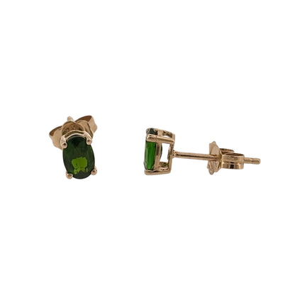 9ct Gold & Chrome Diopside Oval Stud Earrings