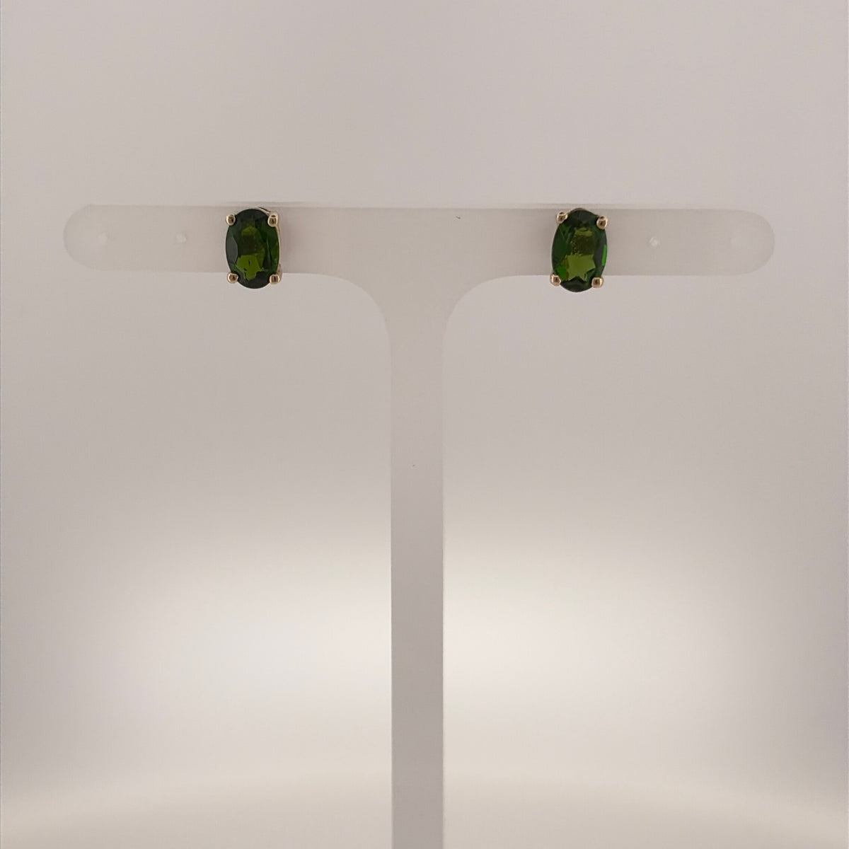 9ct Gold & Chrome Diopside Oval Stud Earrings