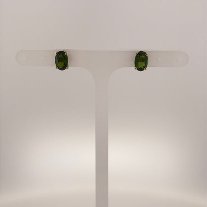9ct Gold & Chrome Diopside Oval Stud Earrings