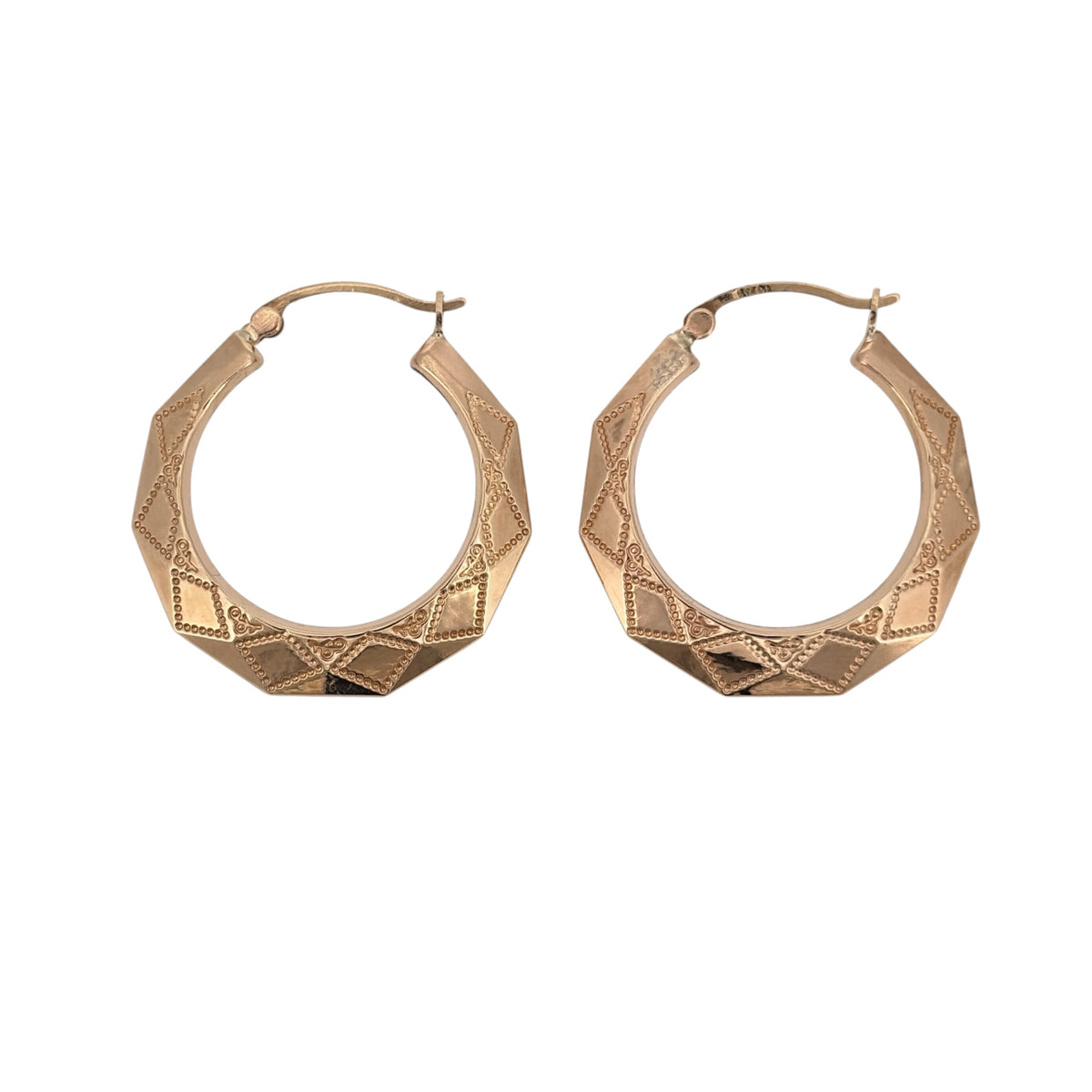 9ct Gold Patterned Hoop Creole Earrings