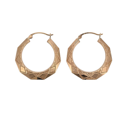 9ct Gold Patterned Hoop Creole Earrings