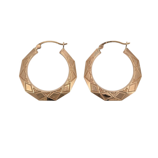 9ct Gold Patterned Hoop Creole Earrings