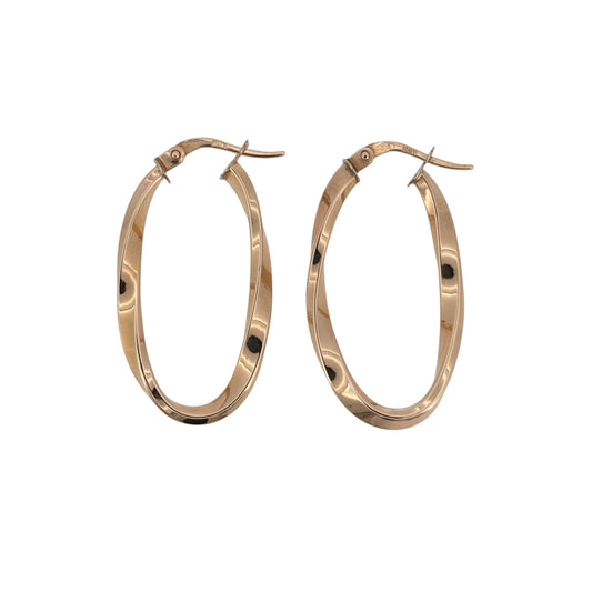 9ct Gold Twisted Oval Creole Earrings