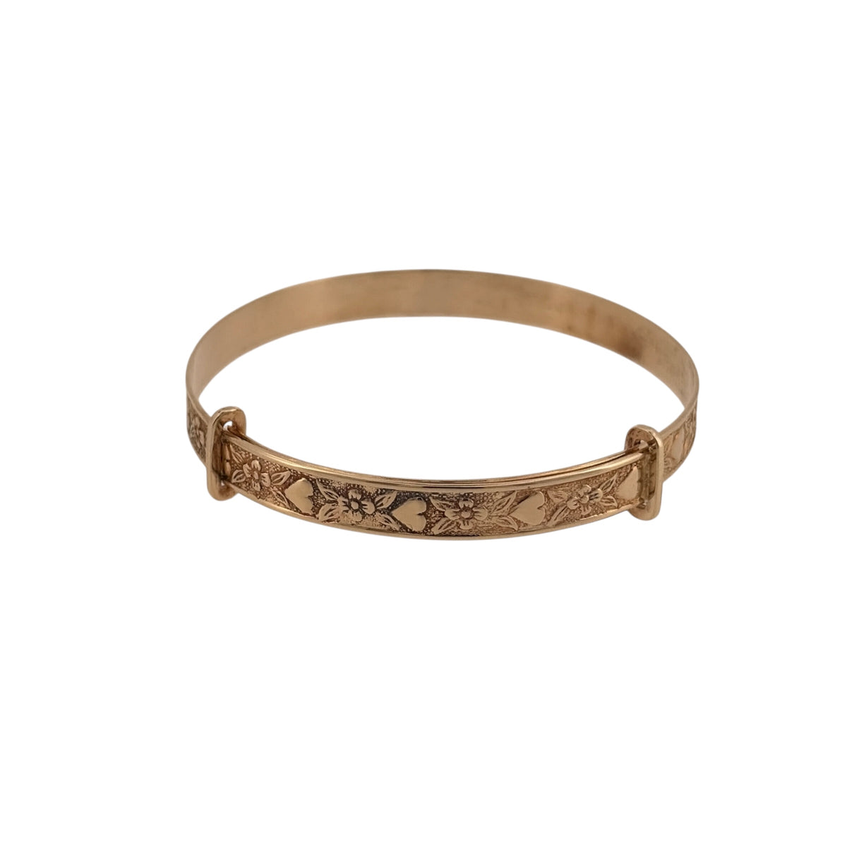 9ct Gold Patterned Heart Flower Baby Bangle