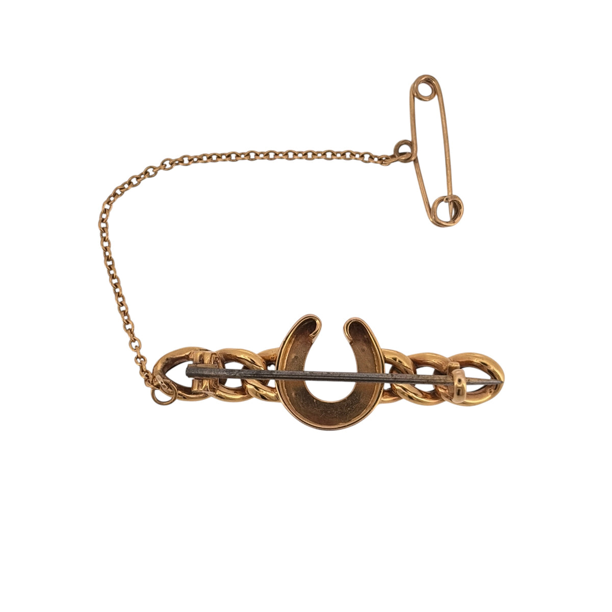 15ct Gold & Seed Pearl Horseshoe Curb Link Brooch/Tie Pin
