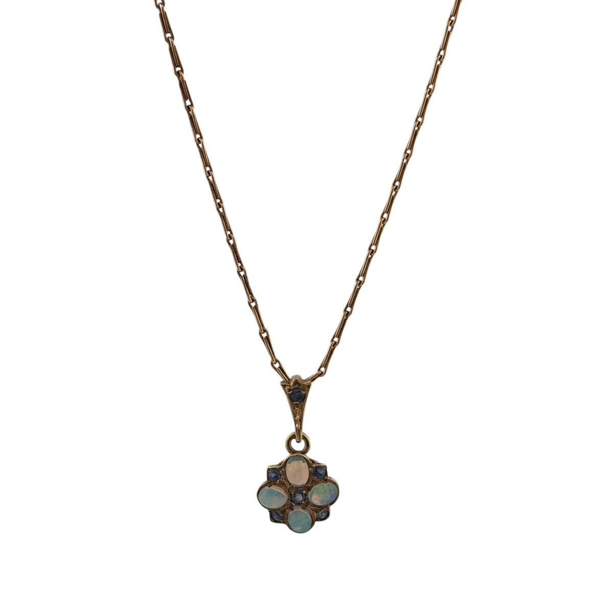 9ct Gold Opalique & Sapphire Flower 20" Necklace