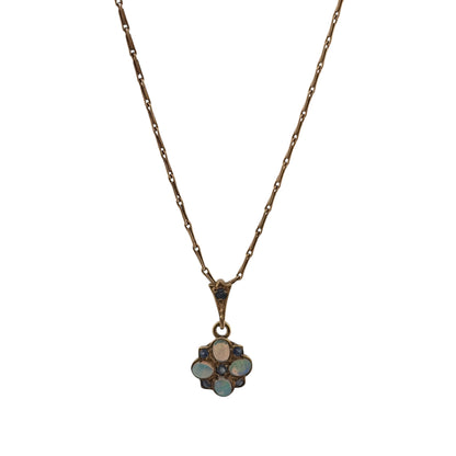 9ct Gold Opalique & Sapphire Flower 20" Necklace