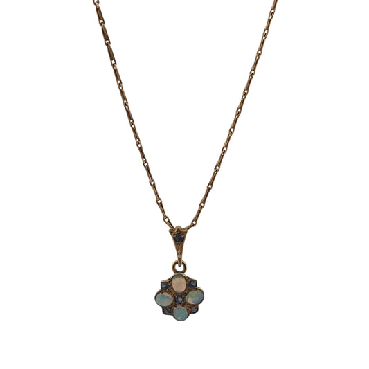 9ct Gold Opalique & Sapphire Flower 20" Necklace