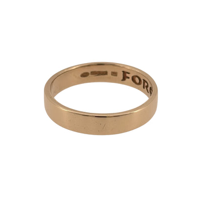 Celebrate a lasting commitment with this pre-owned 9ct yellow Cymru Welsh Gold wedding band, featuring a classic flat profile with a meaningful hidden detail inside.

Design: The ring features a simple flat wedding band design, offering a timeless and understated appearance suitable for everyday wear.
Material: Made from 9-carat yellow Cymru Welsh Gold, the warm gold tone gives the band a traditional and classic finish.