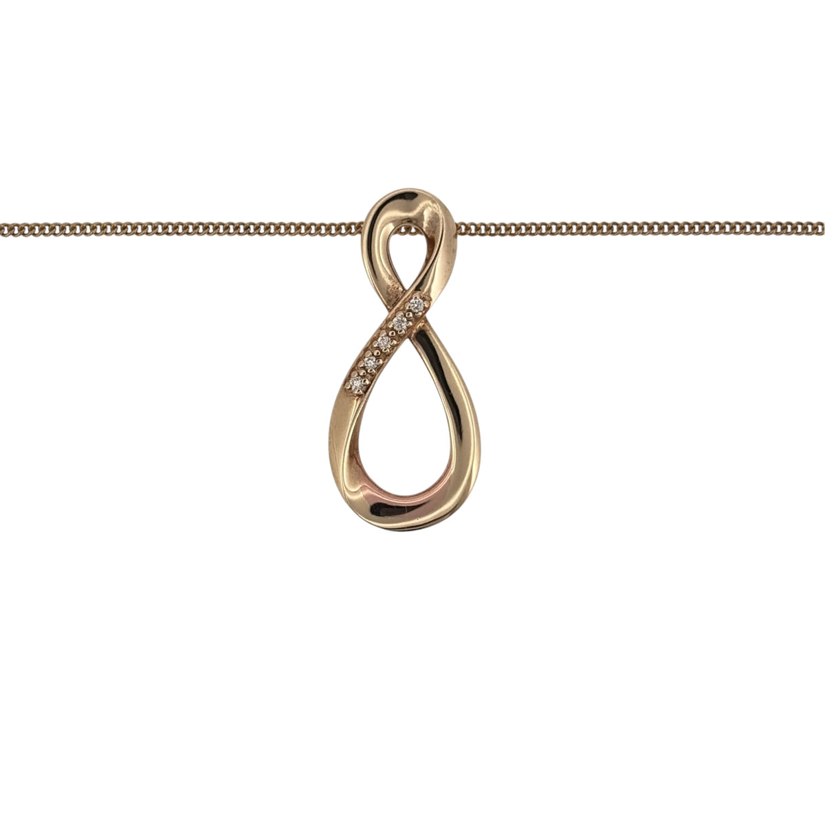 Add a meaningful Welsh-inspired piece to your jewellery collection with this pre-owned Clogau Infinity pendant necklace, combining 9ct yellow and rose gold with elegant diamond detailing.

Design: The pendant features a flowing infinity design, creating a timeless symbol associated with everlasting love and connection.
Material: Made from 9-carat yellow and rose gold, the contrasting gold tones highlight the infinity shape and create a distinctive two-tone finish.