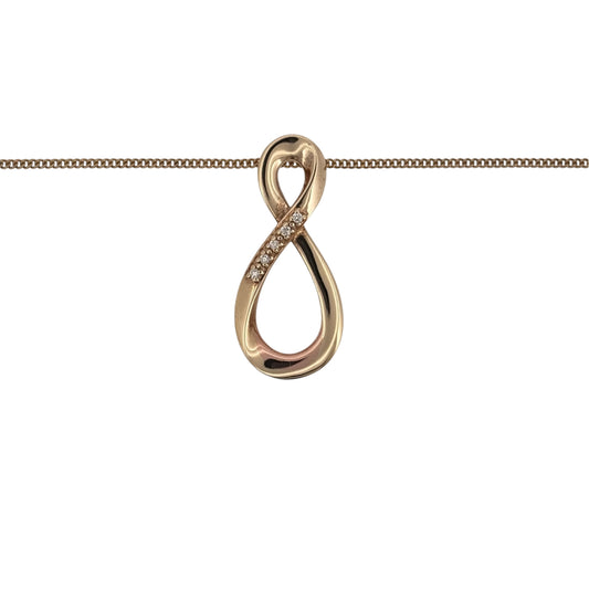 Add a meaningful Welsh-inspired piece to your jewellery collection with this pre-owned Clogau Infinity pendant necklace, combining 9ct yellow and rose gold with elegant diamond detailing.

Design: The pendant features a flowing infinity design, creating a timeless symbol associated with everlasting love and connection.
Material: Made from 9-carat yellow and rose gold, the contrasting gold tones highlight the infinity shape and create a distinctive two-tone finish.