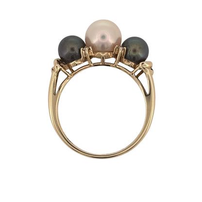 9ct Gold Diamond & Pearl Trilogy Ring