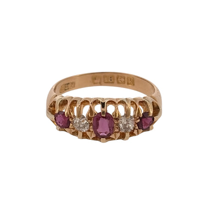 18ct Gold Diamond & Ruby Vintage Style Band Ring
