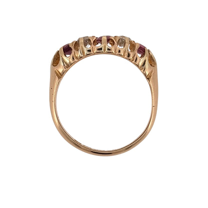 18ct Gold Diamond & Ruby Vintage Style Band Ring