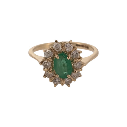 9ct Gold Diamond & Emerald Cluster Ring
