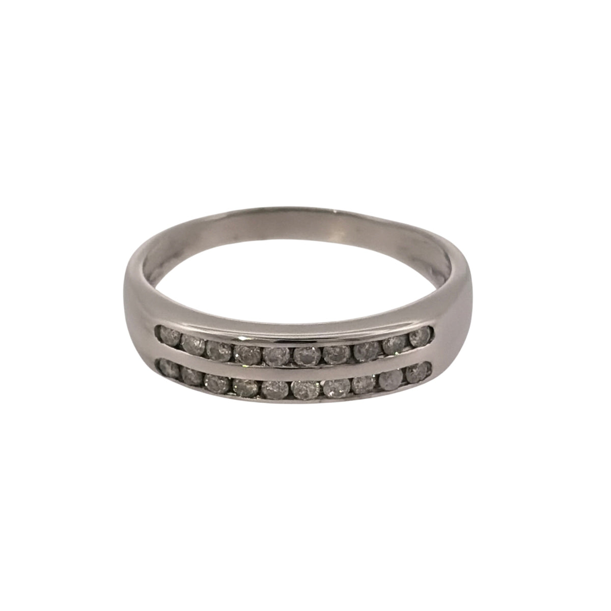9ct White Gold & Diamond Double Row Band Ring