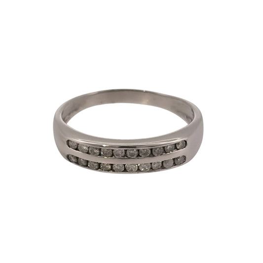 9ct White Gold & Diamond Double Row Band Ring