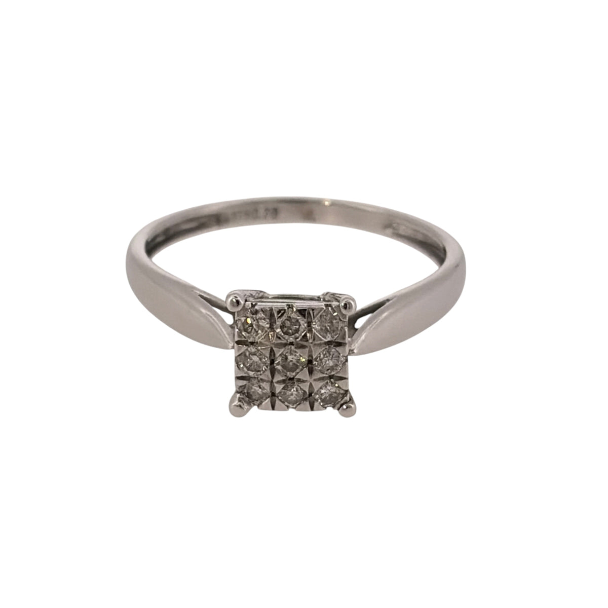 9ct White Gold & Diamond Square Cluster Ring