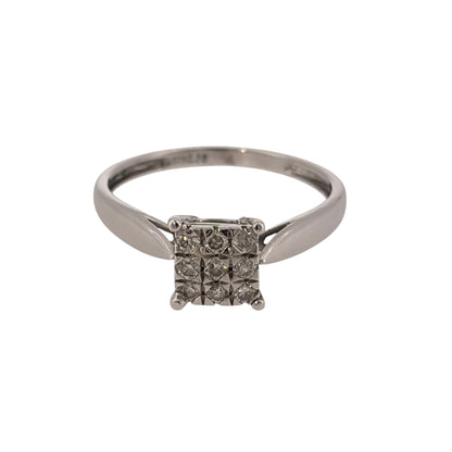 9ct White Gold & Diamond Square Cluster Ring